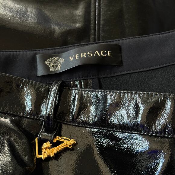 Versace Vinyl Midi Skirt Medusa Head Gold Buttons Black IT 40 US 4 - Picture 7 of 15